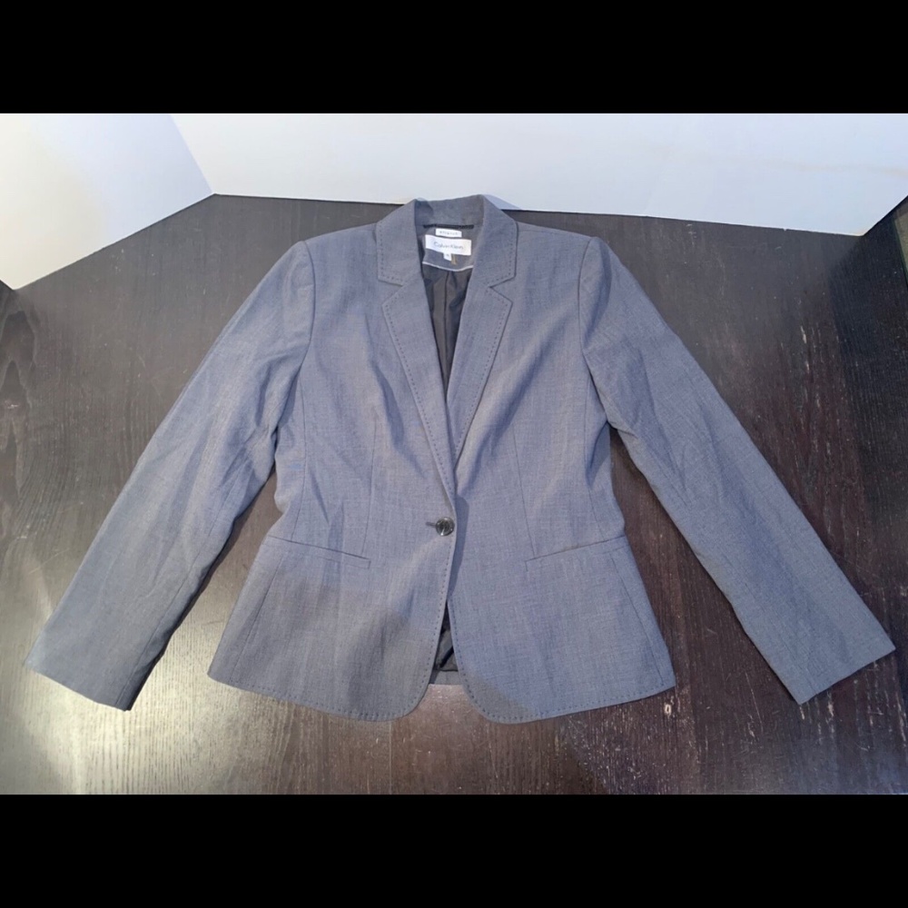Calvin Klein Grey Blazer Jacket with Stitched Edge Detail Women's Size 8